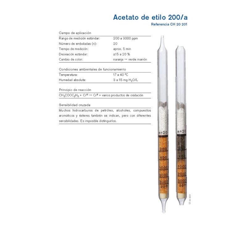 Inicio 7 Tubo Colorimétrico Dräger para Acetato de etilo 200/a - CH20201