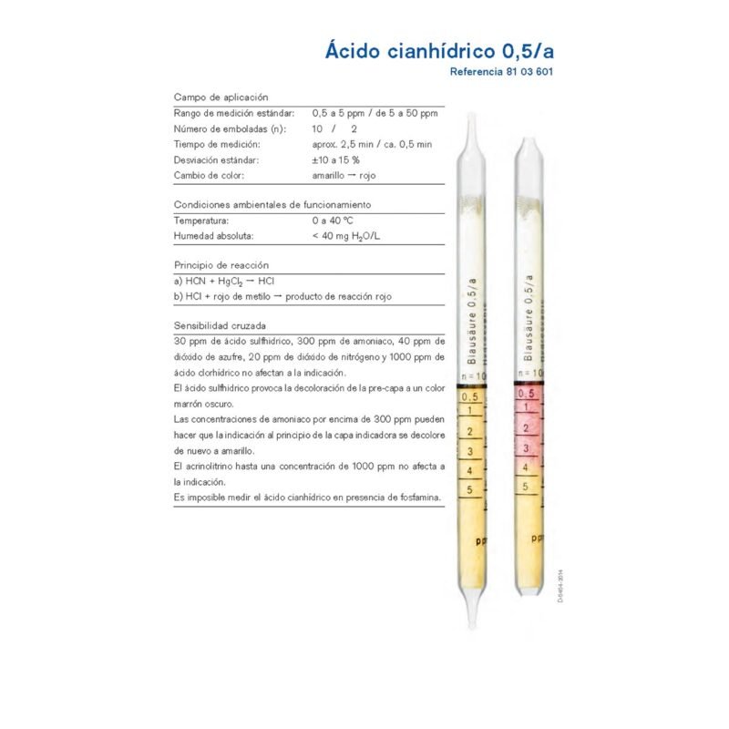 Inicio 11 Tubo Colorimétrico Dräger para Ácido cianhídrico 0,5/a - 8103601