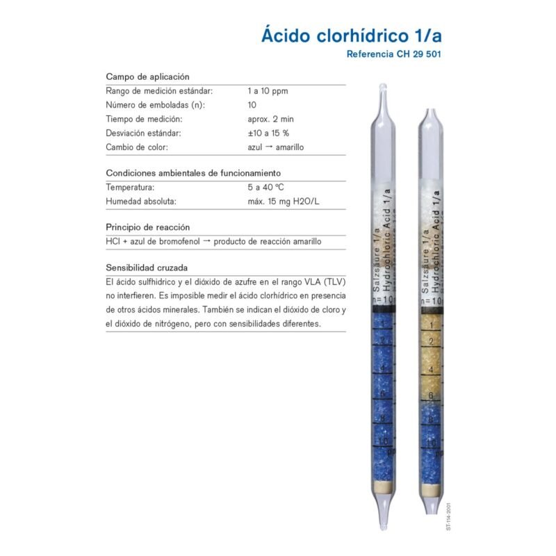 Tubo Colorimétrico Dräger para Ácido clorhídrico 1/a - CH29501