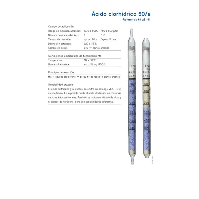 Tubo Colorimétrico Dräger para Ácido clorhídrico 50/a - 6728181