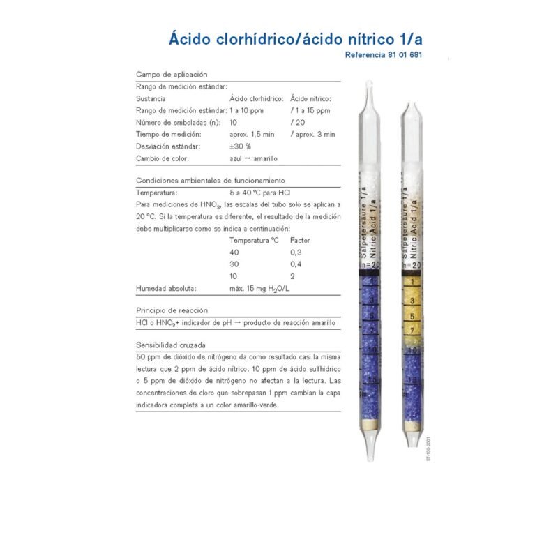 Tubo Colorimétrico Dräger para Ácido clorhídrico/ácido nítrico 1/a - 8101681