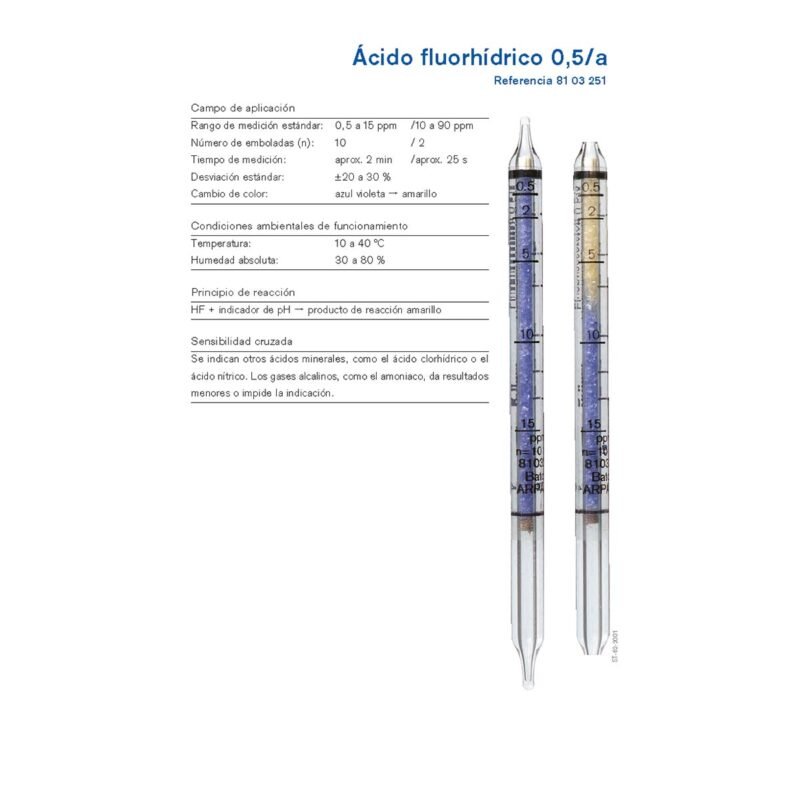 Tubo Colorimétrico Dräger para Ácido fluorhídrico 0,5/a - 8103251