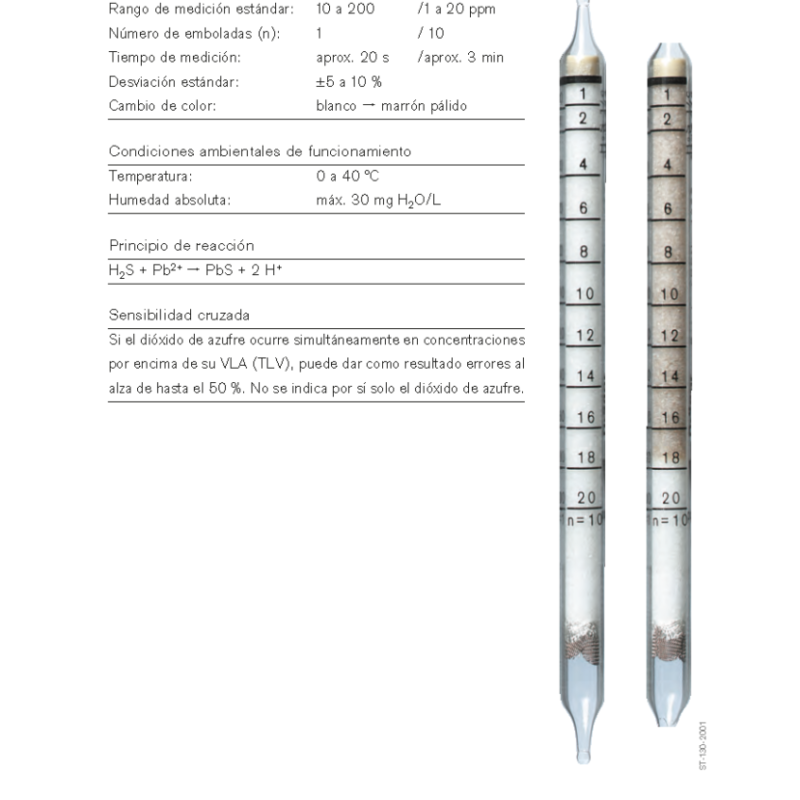 Tubo Dräger Ácido Sulfhídrico 1/c (H₂S) Ref. 6719001, detección de gas, seguridad industrial, equipo Dräger