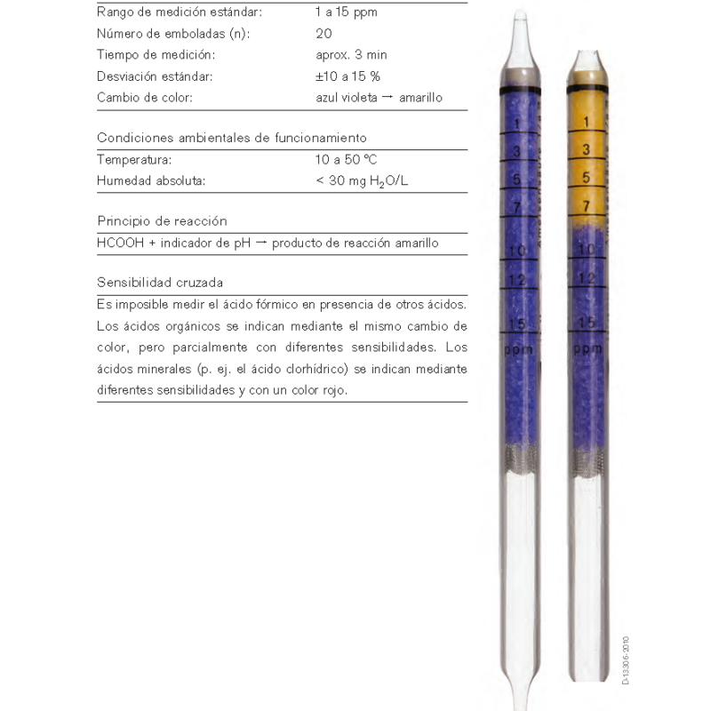 Tubo Dräger Ácido Fórmico 1 a 15 ppm, referencia 6722701, análisis de gases, seguridad industrial