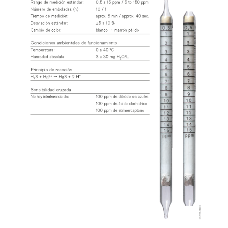 Tubo Dräger Ácido sulfhídrico 0,5/a 6728041 para detección de H2S, rango 0,5-150 ppm