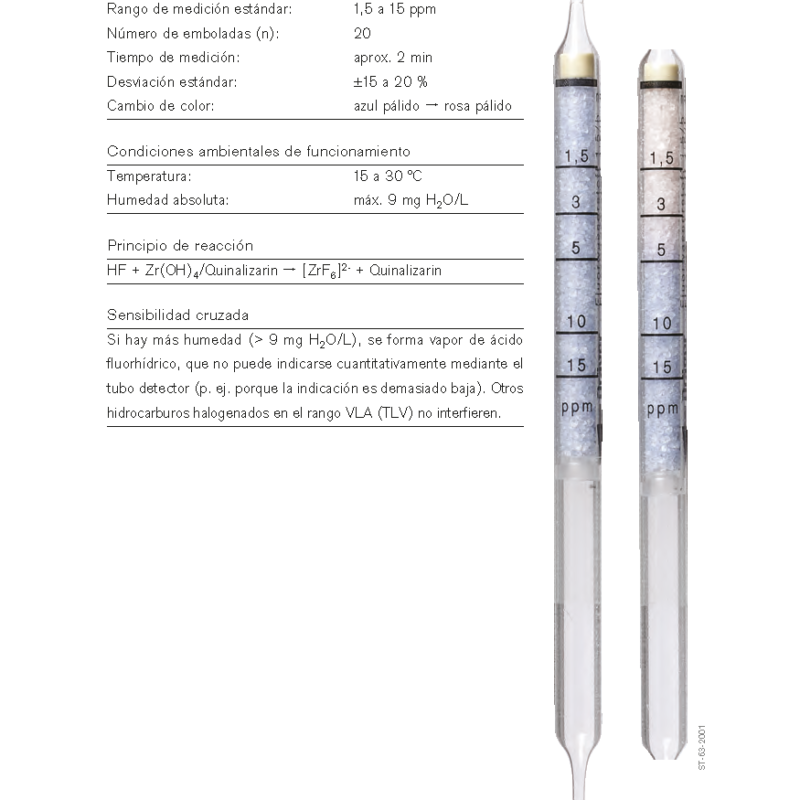 Tubo Dräger Ácido fluorhídrico 1,5/b CH30301 para medición de HF y seguridad industrial