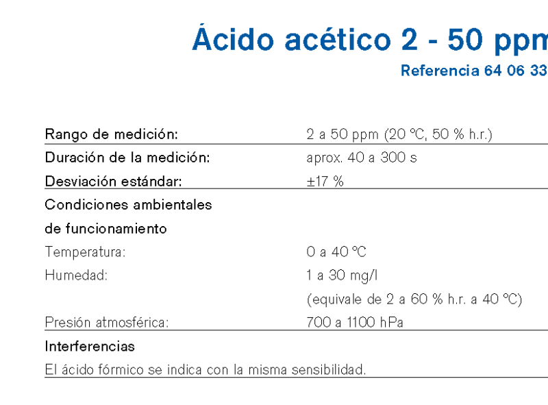 Chip Dräger Ácido acético 2 - 50 ppm 6406330