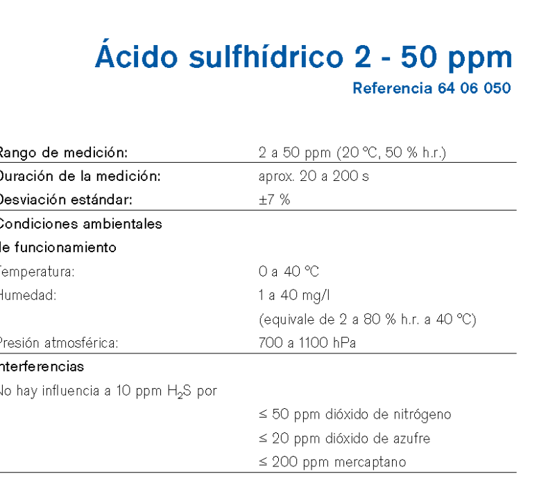 Chip Dräger Ácido sulfhídrico 2 - 50 ppm 6406050