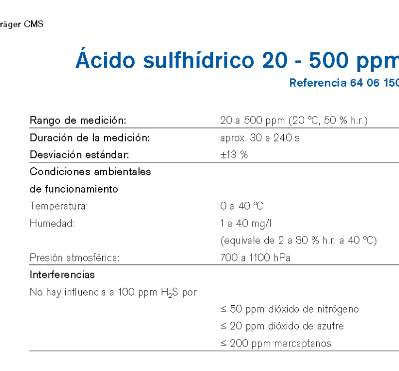 Chip Dräger Ácido sulfhídrico 20 - 500 ppm 6406150