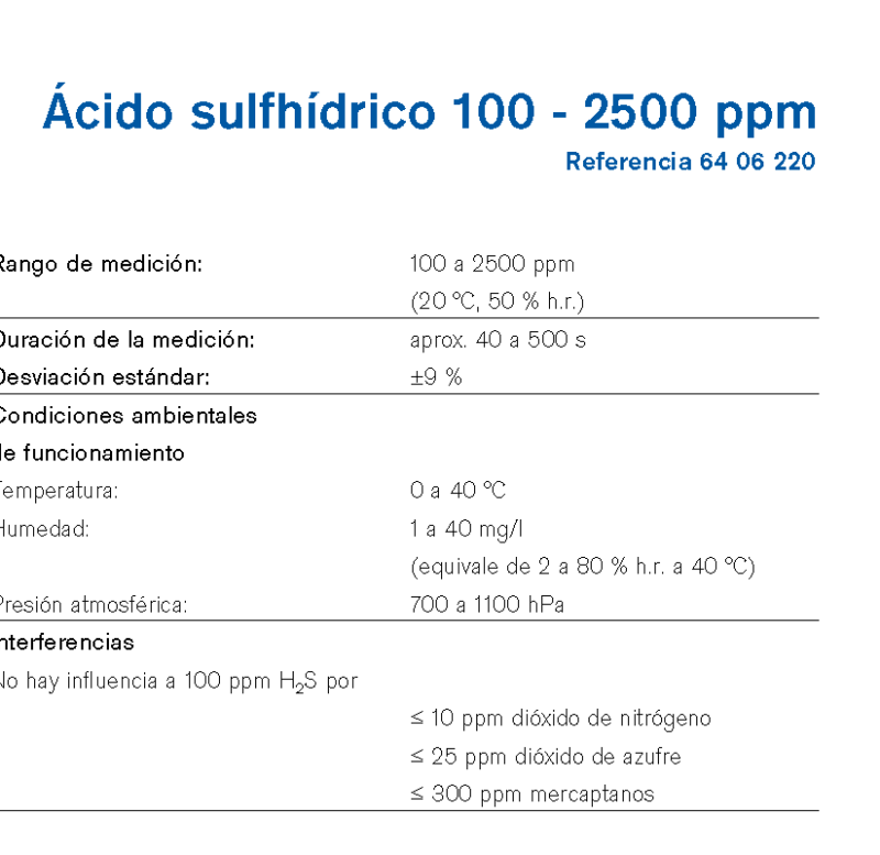 Chip Dräger Ácido sulfhídrico 100 - 2500 ppm 6406220