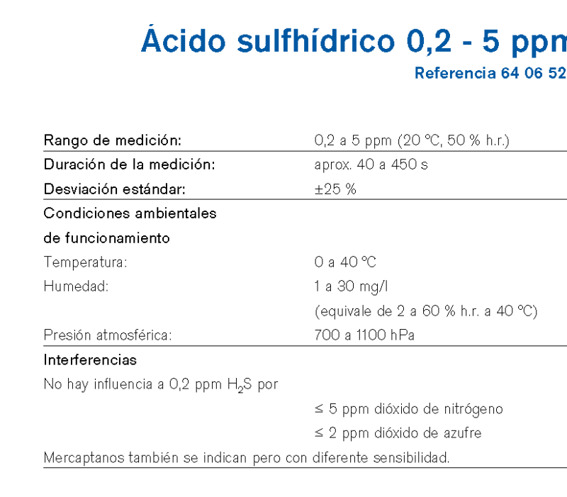 Chip Dräger Ácido sulfhídrico 0,2 - 5 ppm 6406520