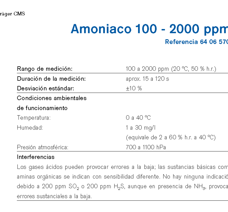 Chip Dräger Amoniaco 100 - 2000 ppm 6406570