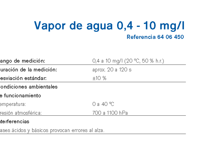 Chip Dräger Vapor de agua 0,4 - 10 mg/l 6406450