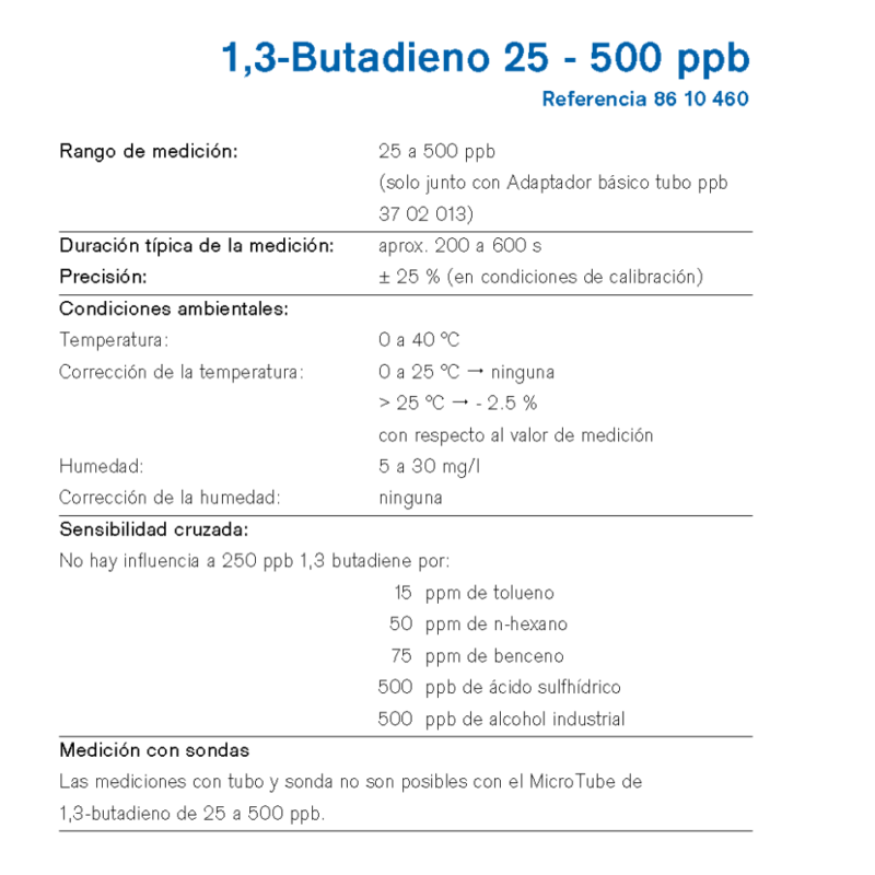MicroTube Dräger 1,3-Butadieno 25 - 500 ppb 8610460