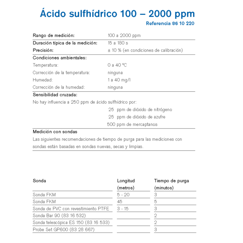 MicroTube Dräger Ácido sulfhídrico 100 – 2000 ppm 8610220