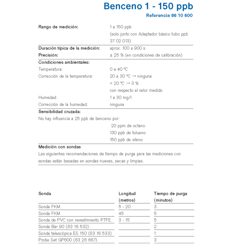 MicroTube Dräger Benceno 1 - 150 ppb 8610600