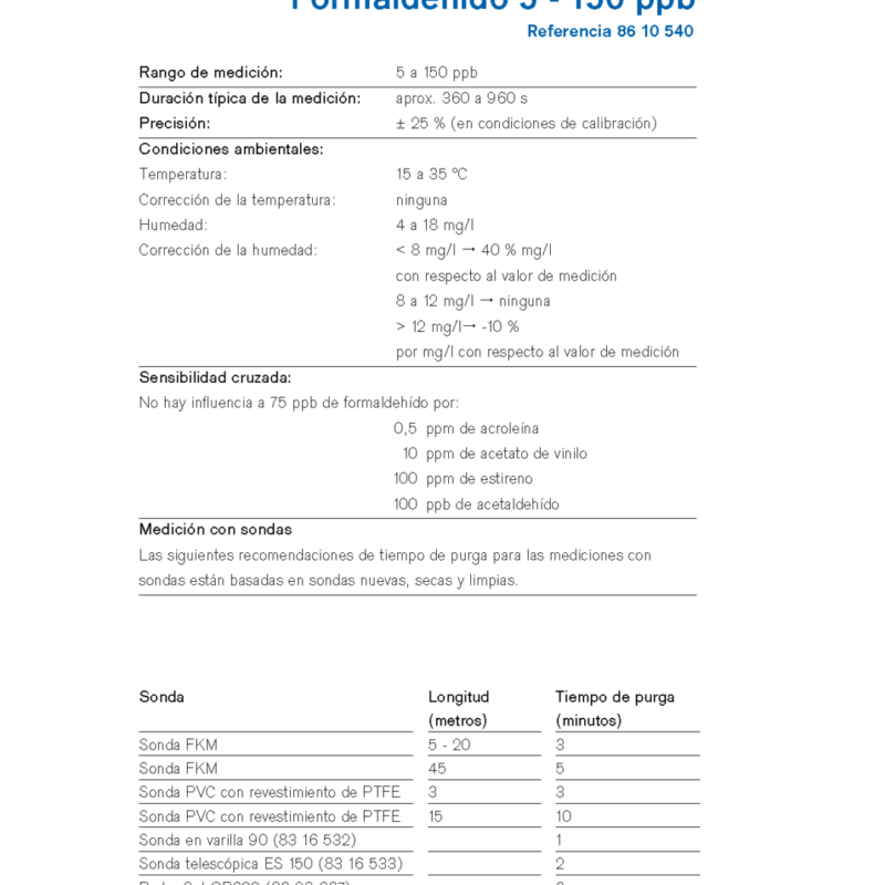 MicroTube Dräger Formaldehído 5 - 150 ppb 8610540