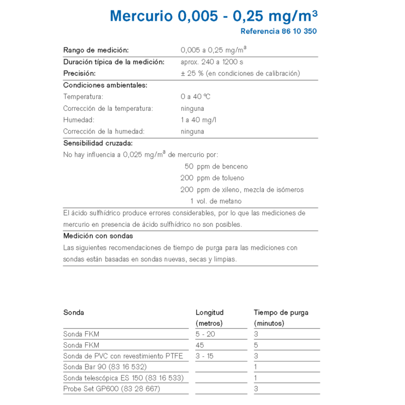 MicroTube Dräger Mercurio 0,005 - 0,25 mg/m³ 8610350