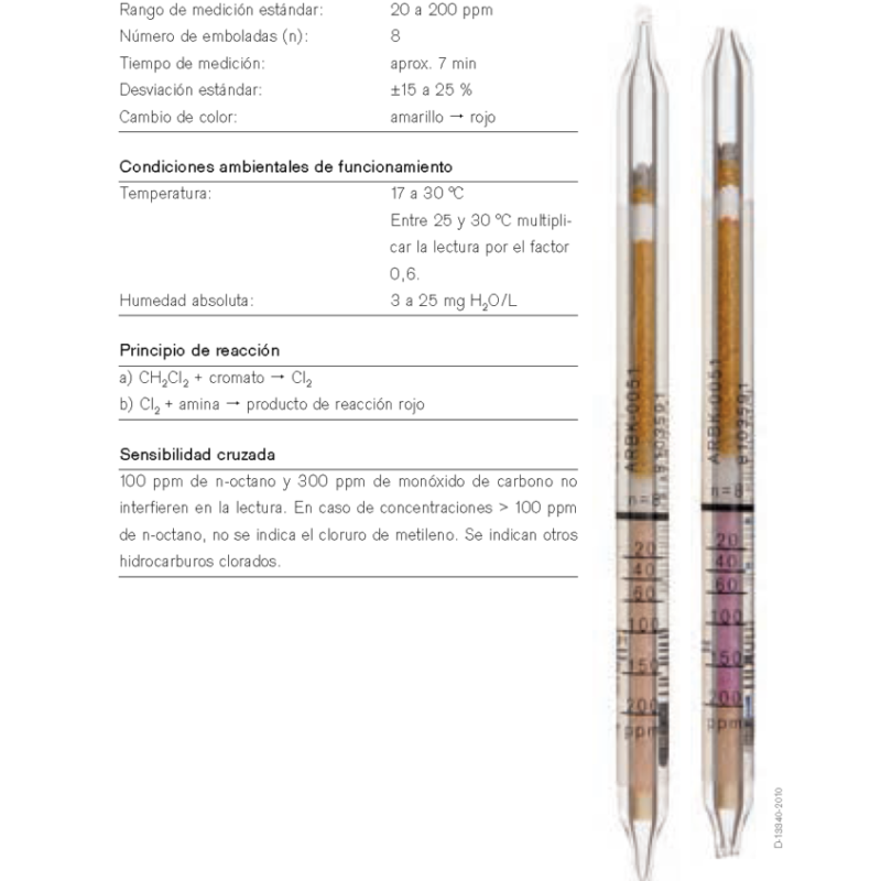 Tubo Dräger Cloruro de Metileno 20/a 81 03 591