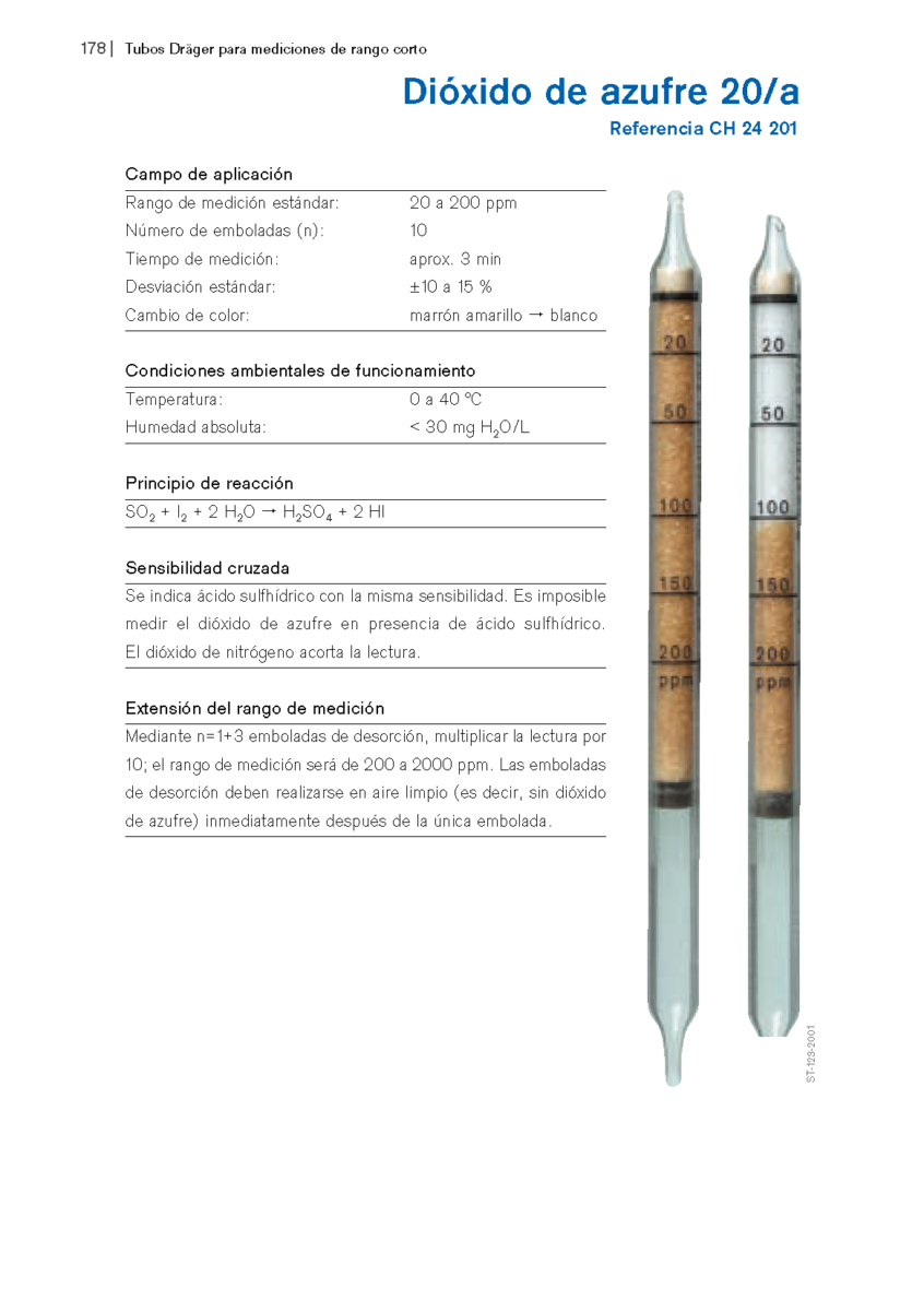Tubo Dräger Dióxido de Azufre 20/a CH 24 201 1 Tubo Dräger Dióxido de Azufre 20/a CH 24 201