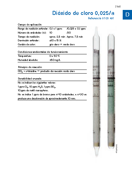 Tubo Dräger Dióxido de Cloro 0,025/a 81 03 491