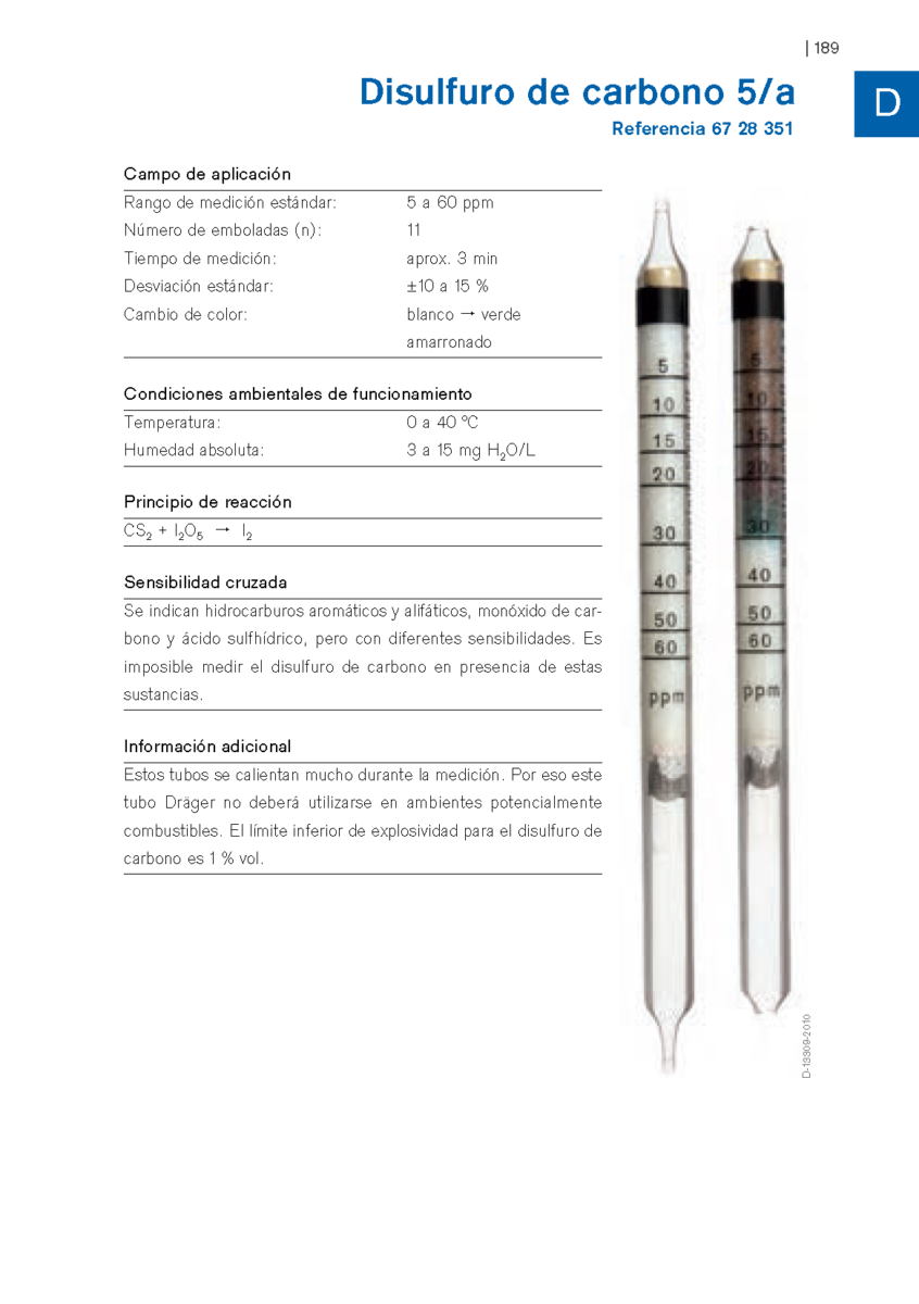 Tubo Dräger Disulfuro de Carbono 5/a 67 28 351 1 Tubo Dräger Disulfuro de Carbono 5/a 67 28 351