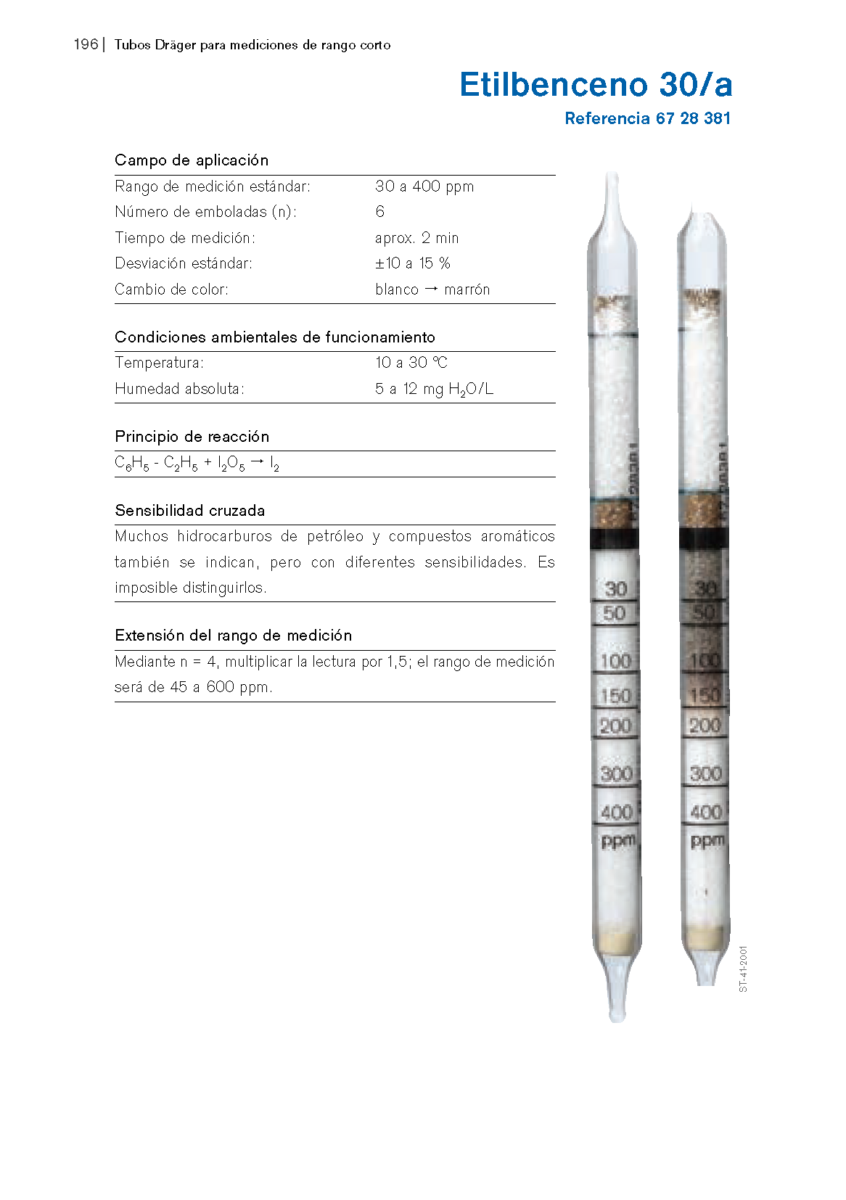 Tubo Dräger Etilbenceno 30/a 67 28 381 1 Tubo Dräger Etilbenceno 30/a 67 28 381