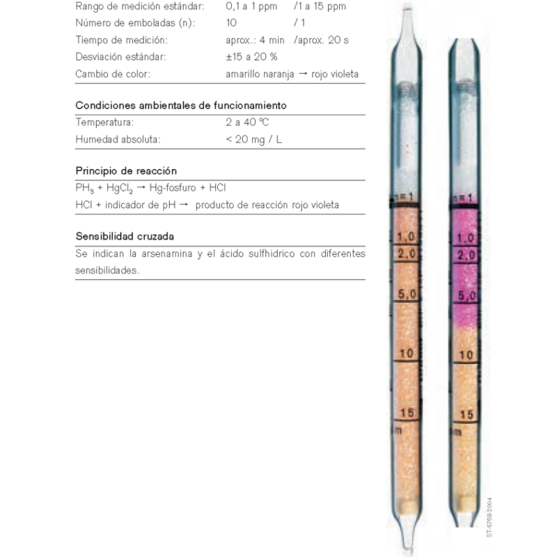 Tubo Dräger Fosfamina 0,1/b en Acetileno 81 03 341