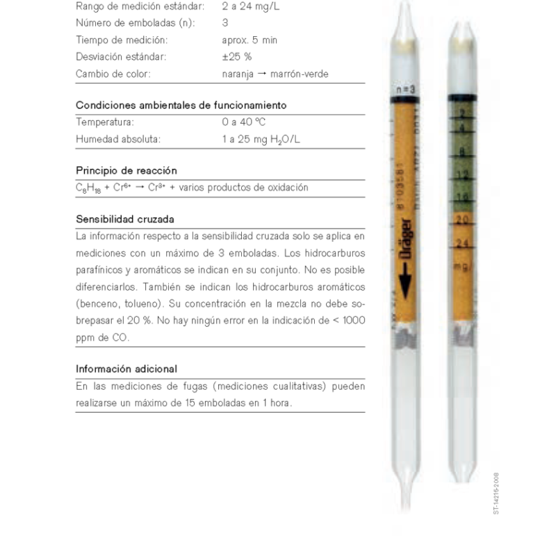 Tubo Dräger Hidrocarburos 2/a 81 03 581