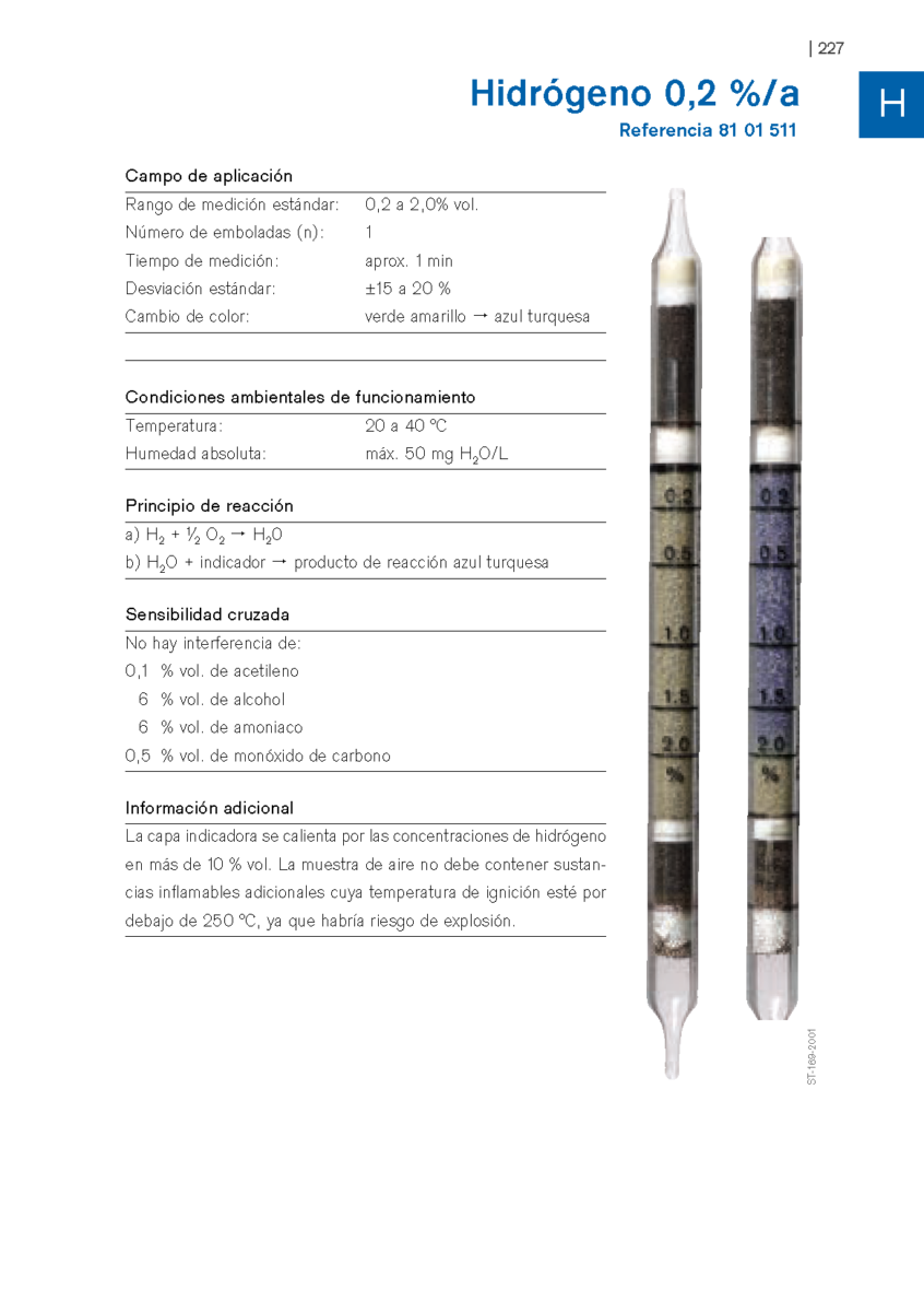 Tubo Dräger Hidrógeno 0,2%/a 81 01 511 1 Tubo Dräger Hidrógeno 0,2%/a 81 01 511