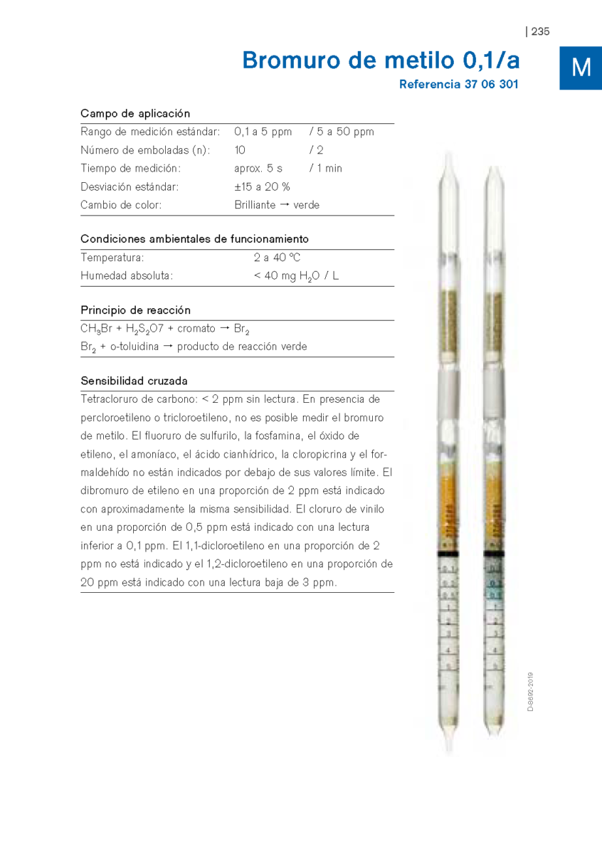 Tubo Dräger Bromuro de Metilo 0,1/a 37 06 301 1 Tubo Dräger Bromuro de Metilo 0,1/a 37 06 301