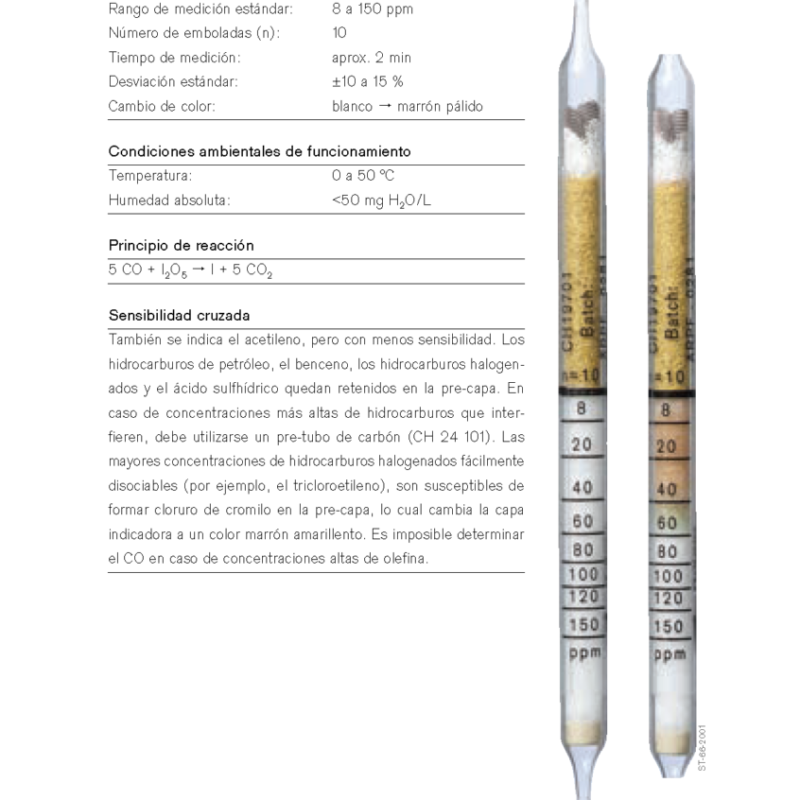 Tubo Dräger Monóxido de Carbono 8/a CH 19 701