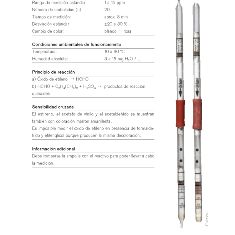 Tubo Dräger Óxido de Etileno 1/a 67 28 961