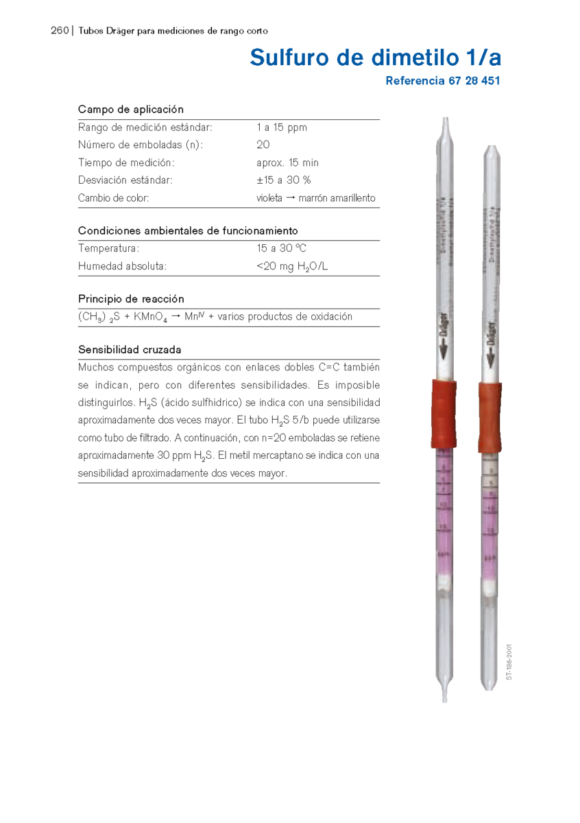 Tubo Dräger Sulfuro de Dimetilo 1/a 67 28 451 1 Tubo Dräger Sulfuro de Dimetilo 1/a 67 28 451