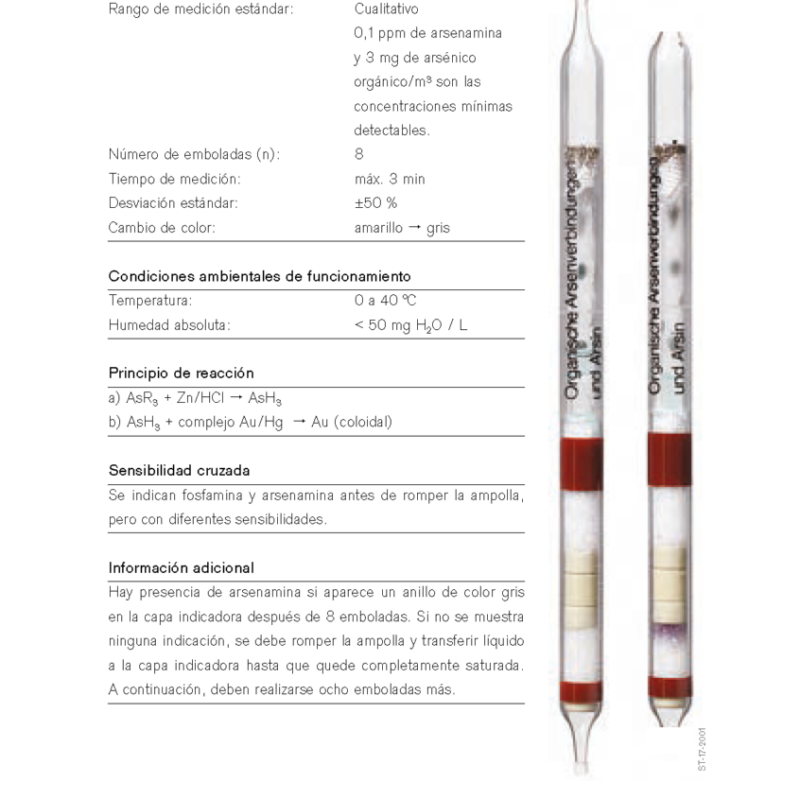 Tubo Dräger Compuestos Orgánicos de Arsénico y Arsenamina CH 26 303