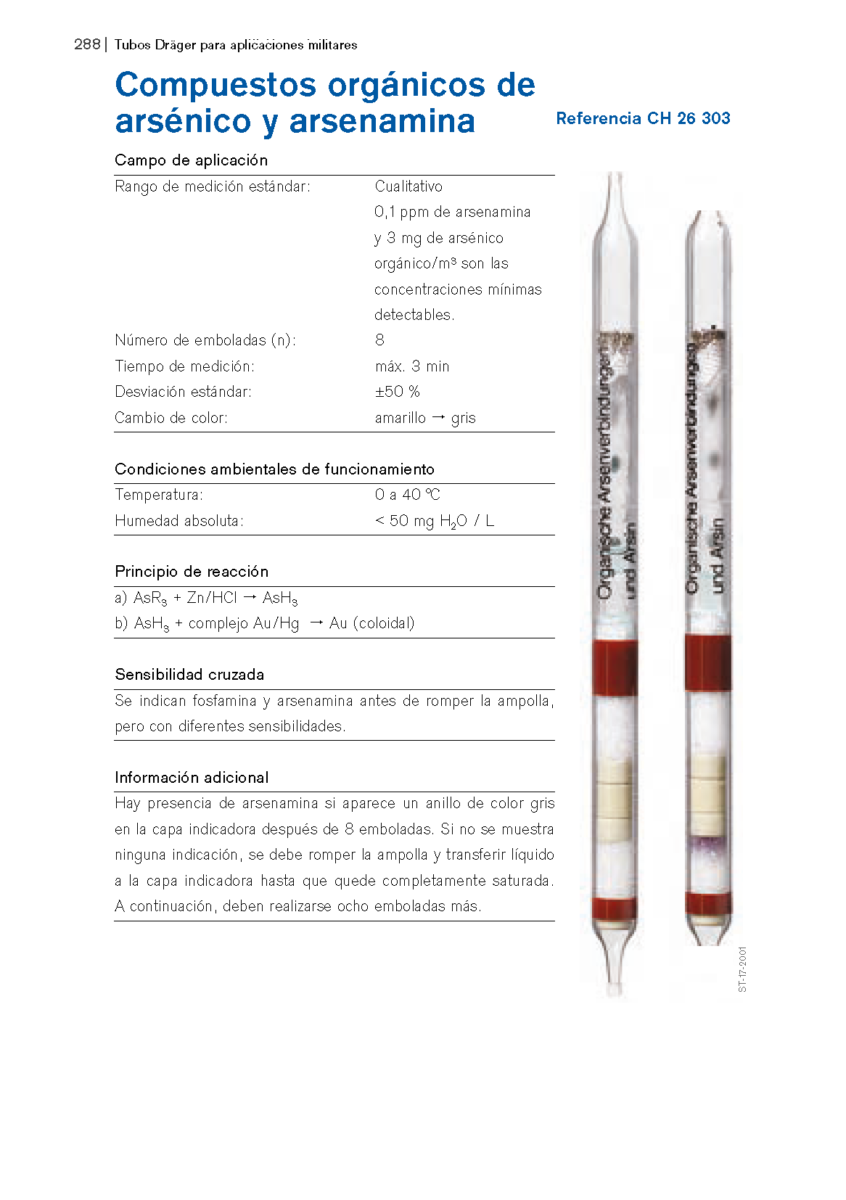 Tubo Dräger Compuestos Orgánicos de Arsénico y Arsenamina CH 26 303 1 Tubo Dräger Compuestos Orgánicos de Arsénico y Arsenamina CH 26 303