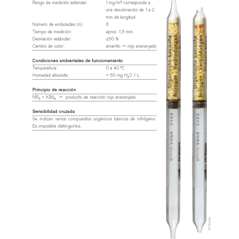 Tubo Dräger Compuestos Orgánicos Básicos de Nitrógeno CH 25 903