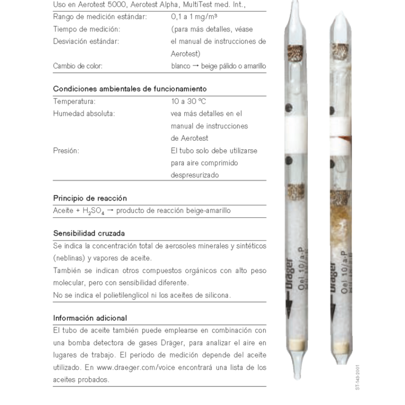 Tubo Colorimétrico Dräger Aceite 10/a-P 67 28 371