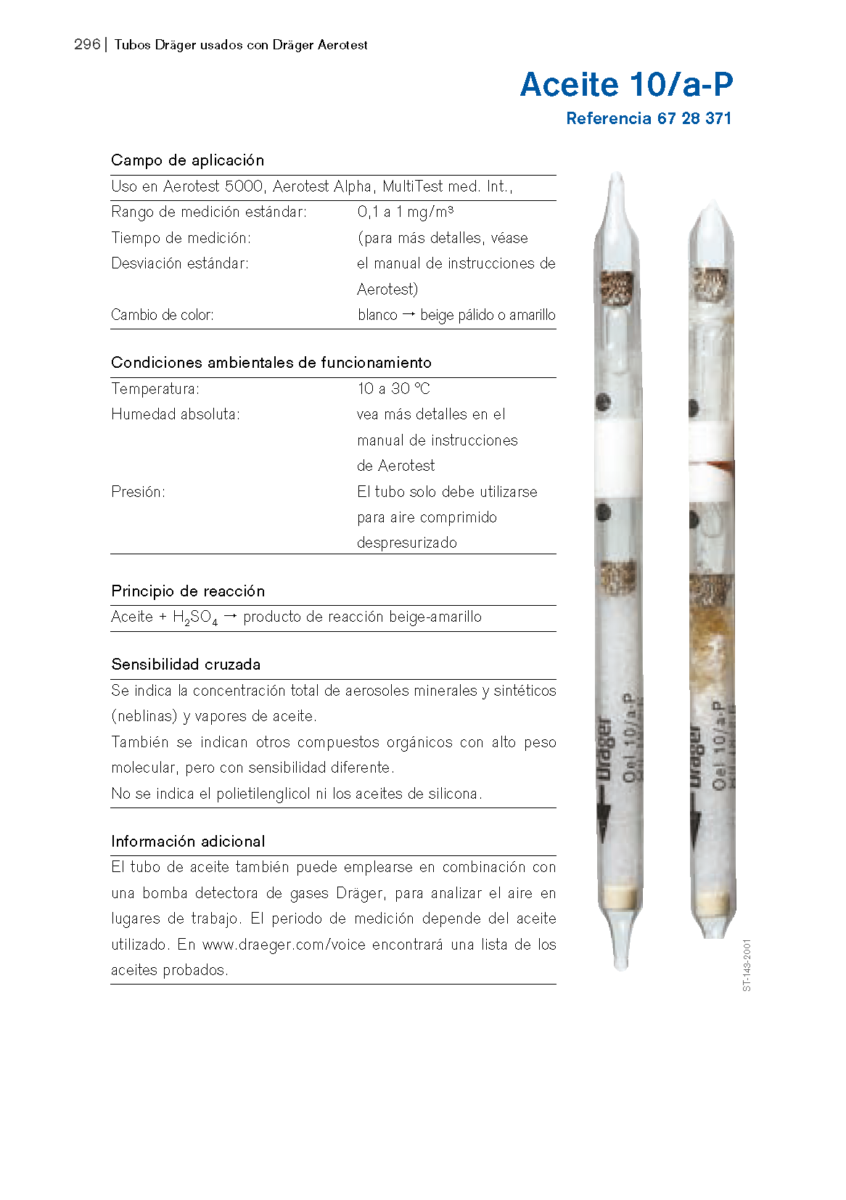 Tubo Colorimétrico Dräger Aceite 10/a-P 67 28 371 1 Tubo Colorimétrico Dräger Aceite 10/a-P 67 28 371