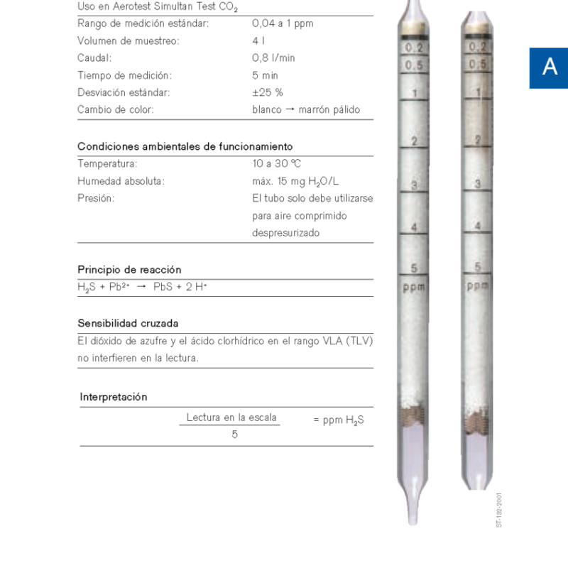 Tubo Dräger Ácido Sulfhídrico 0,2/a 8101461