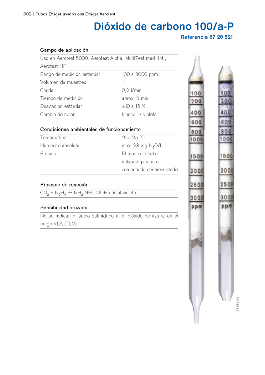 Tubo Colorimétrico Dräger Dióxido de Carbono 100/a-P 67 28 521 1 Tubo Colorimétrico Dräger Dióxido de Carbono 100/a-P 67 28 521