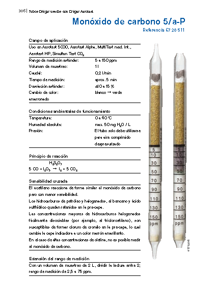Tubo Colorimétrico Dräger Monóxido de Carbono 5/a-P 67 28 511