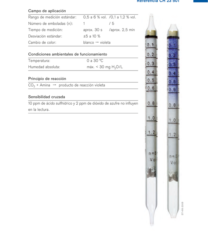 Tubo Dräger Dióxido de Carbono 0,1%/a CH 23 501 - ficha técnica